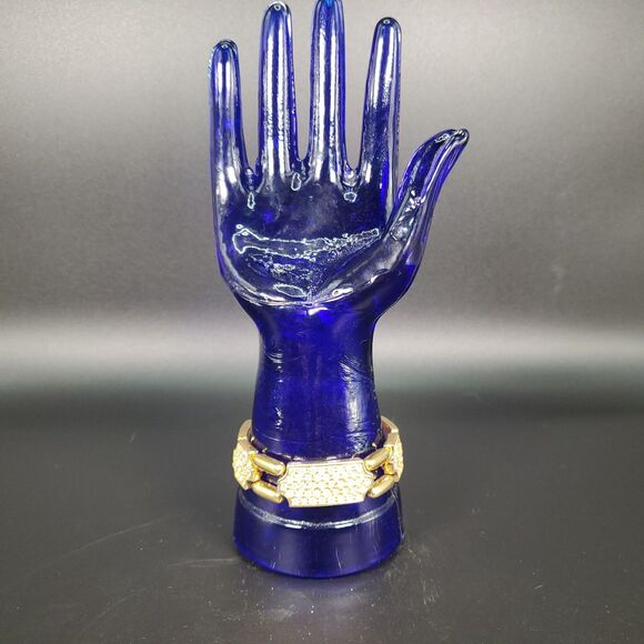 Vintage Napier Gold Tone Rhinestone Link Bracelet Signed Panel Design - Picture 10 of 10